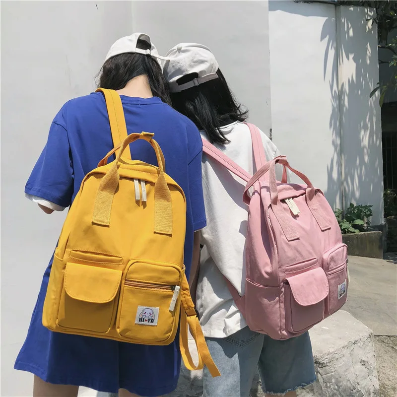 

Women Preppy Style Canvas Backpack 2019 New Multi-pocket Large Capacity Casual Schoolbag For Teenager Girls Travel Shoulder Bag