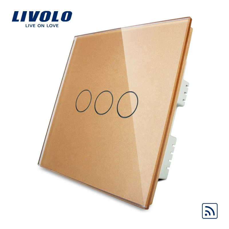 

Livolo UK B6 standard way Wall Light Touch Switch,interupter,square back,Gold panel remote wireless control,dim timmer switch