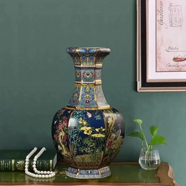 24CM Ceramic Vase Antique Collection Living Room Decoration Enamel Porcelain Home Furnishing Ornaments Housewarming Gift 7