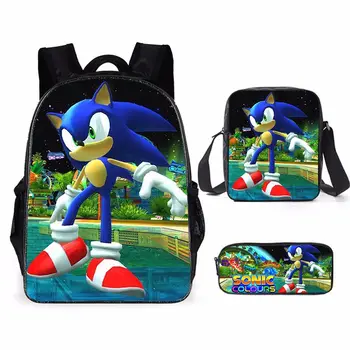 

3pcs sets Cartoon Super Mario Bros Sonic Kids Backpack Kindergarten School Bag Children Printing Backpack Girls Boys Mochila