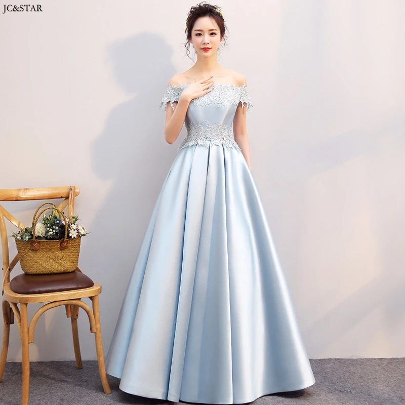 Robe mariage femme новая атласная аппликация с открытыми плечами короткий рукав трапециевидной формы серый синий платье подружки невесты vestidos longos para festa de