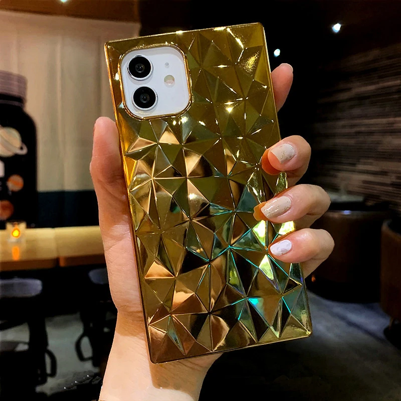 Luxury Platinum Diamond Square Soft Silicon Phone Case For Apple Iphone 12 Pro Max 7 8 Plus X Xs Xr 11 Mini Se Back Cover Coque Mobile Phone Cases Covers Aliexpress