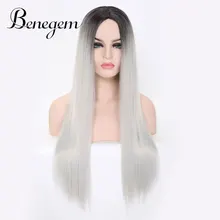 Benegem женские парики черный до Серебряный Длинные прямые средняя часть косплей парики некружевной синтетический парик костюм