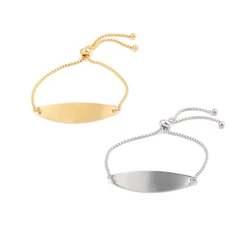 

Silver Color/Gold Color Stainless Steel Blank Bend Bar Bracelet For Engrave Metal Plate Adjustable Chain Mirror Polished 10pcs