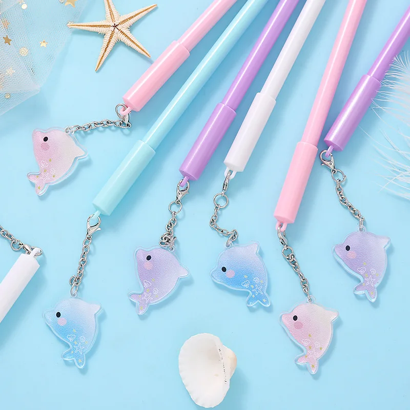 

36pcs/set Korean Lovely Neutral Pen Dolphin Pendant Gel Pen Girl Stationery 0.5mm Kawai Gel Pen Wholesale Stationery Novelty