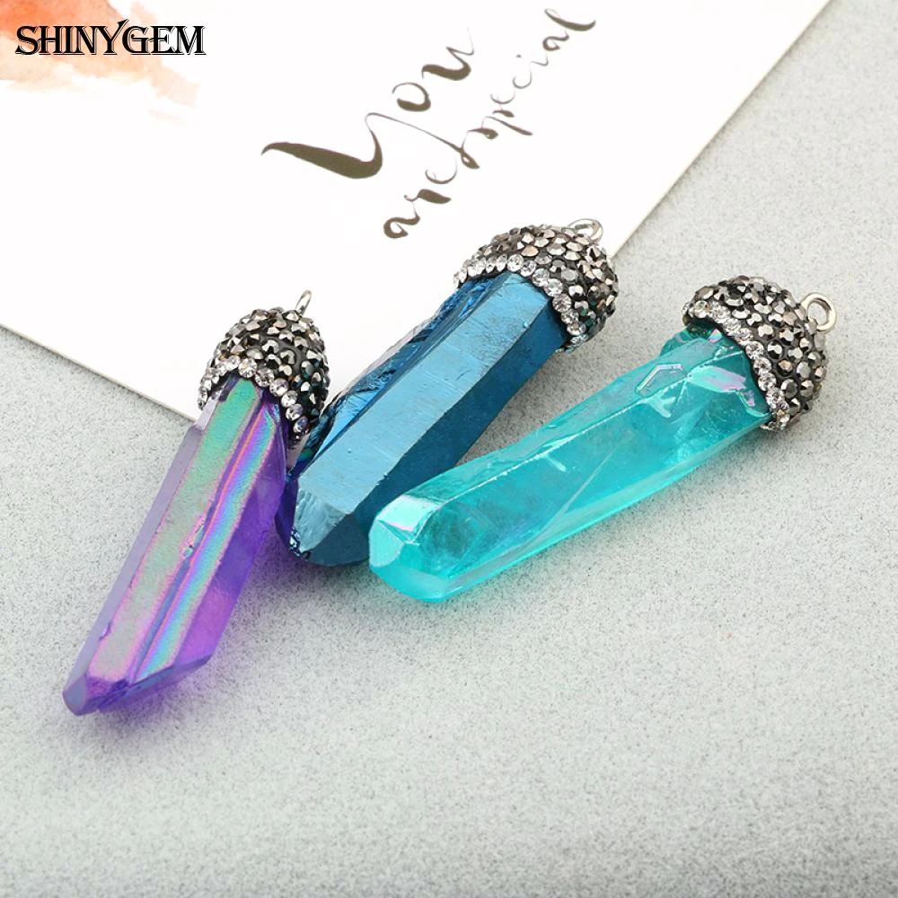 ShinyGem 14*40 мм Необычные Подвески с натуральным кристаллом Druzy микро инкрустация