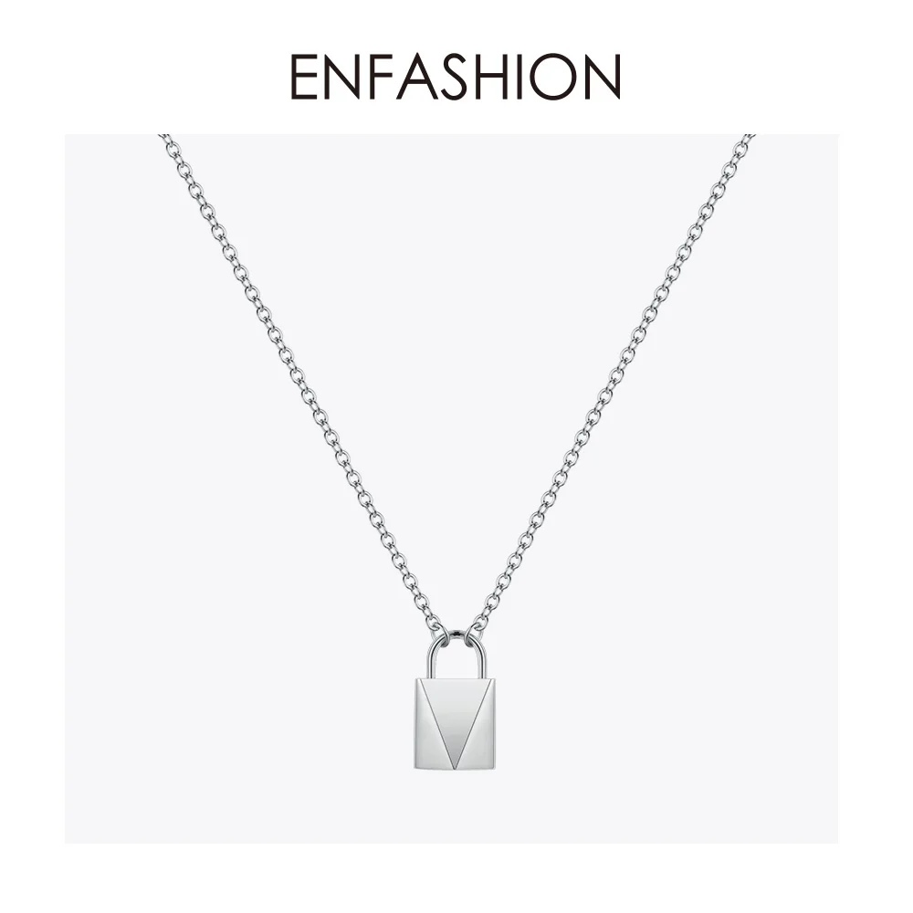 ENFASHION, милое ожерелье-чокер с замком для женщин, золотого цвета, нержавеющая сталь, геометрическое женское ожерелье с подвеской, модное ювелирное изделие P193038 - Окраска металла: Silver color