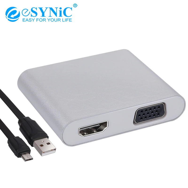 ESYNiC USB в VGA HDMI конвертер 1080P HD 3 1 Lightning type C адаптер двойной дисплей многопортовый