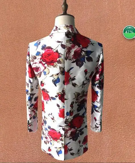 N New Mens Slim Long Flower Jacket/party/stage Performance/club Stuido/can Customs Size/other Patterns Available Pls Contact