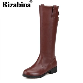 

RIZABINA Size 34-43 Women Boots Round Toe Zipper Real Leather Mid Calf Women Winter Shoes Simple Fashion Woman Footwear