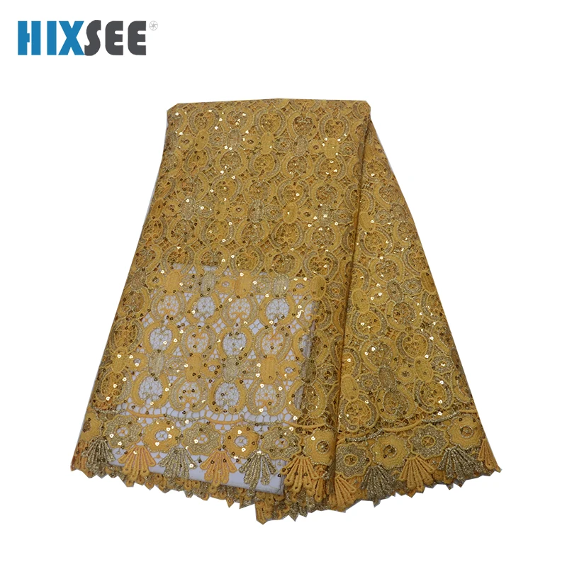 Зеленые Африканские кружевные ткани высокого качества с новейшей модой красивые женские новые сетчатые платья кружевная ткань 3d блестки - Цвет: GOLD