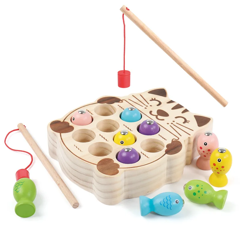 Многофункциональный обучающий Дошкольный деревянный Монтессори игрушки магнитная игра рыбалка раннее развитие ребенка Обучающие приспособления для детей - Цвет: Fishing Toy