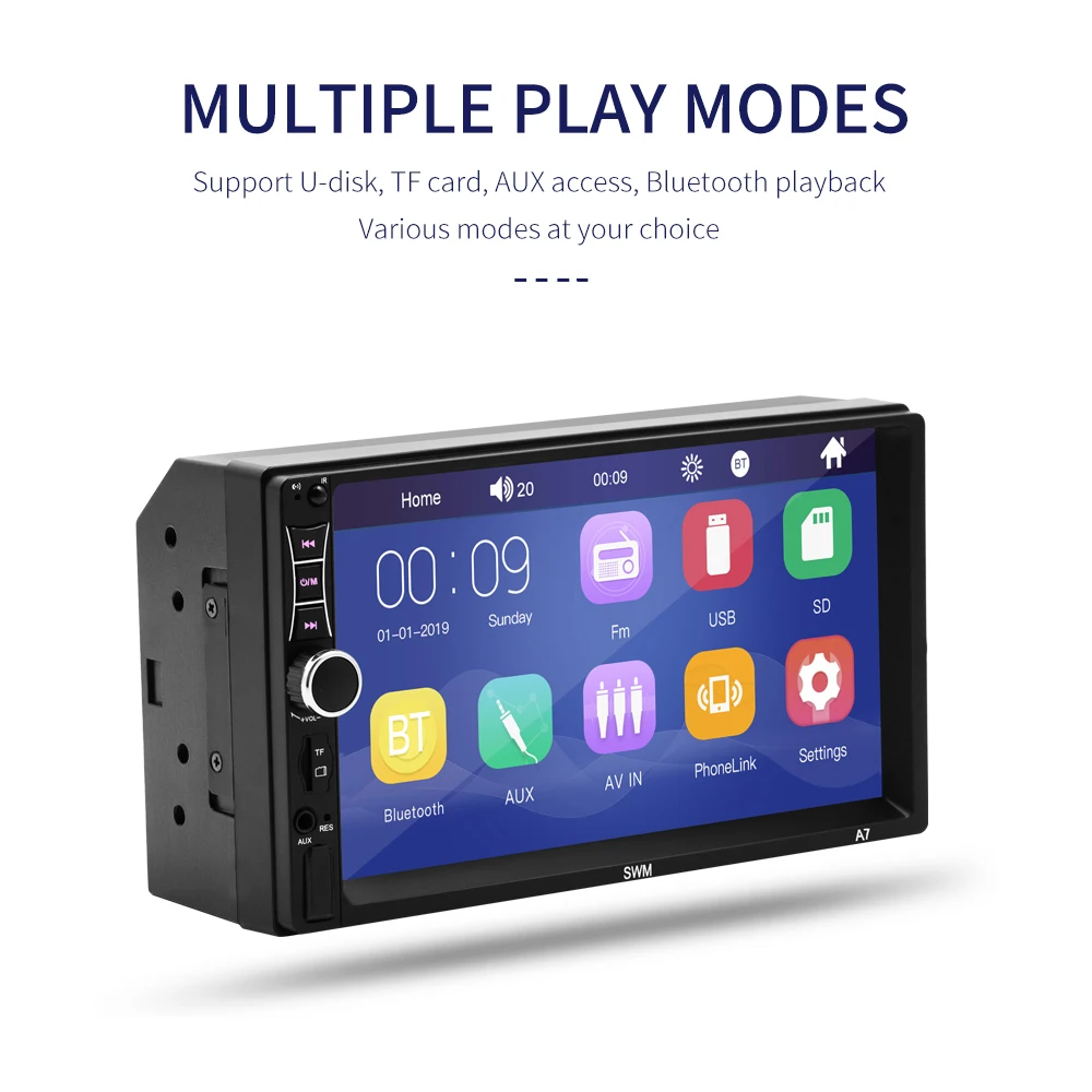 

New Car 12V 2 Din Bluetooth MP4 MP5 Multimedia Player HD 7" Touch Screen Stereo FM Radio Support TF Aux U Flash Disk Input Mp3