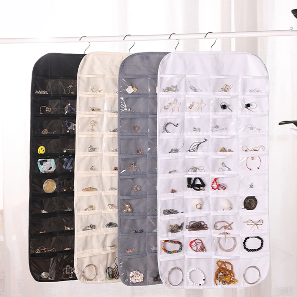 

80 Pockets PVC Storage Bags Necklace Bracelet Earring Organizer Bag Jewelry Hanging Accessories Double Sided Display Transparent