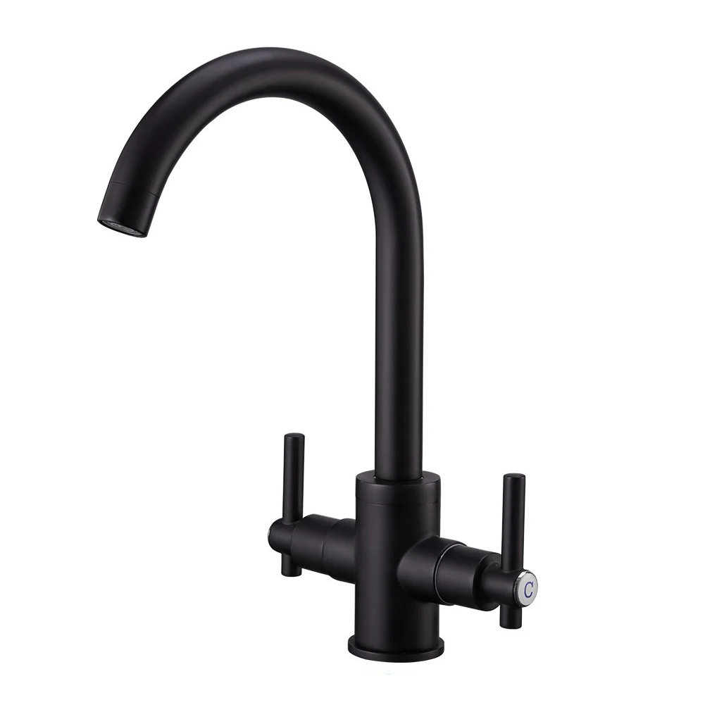 360 Degree Swivel Spout Brass Dual Handle Modern Twin Lever Water Purification Deck Mounted Mixer Tap With Fittings Kitchen Sink