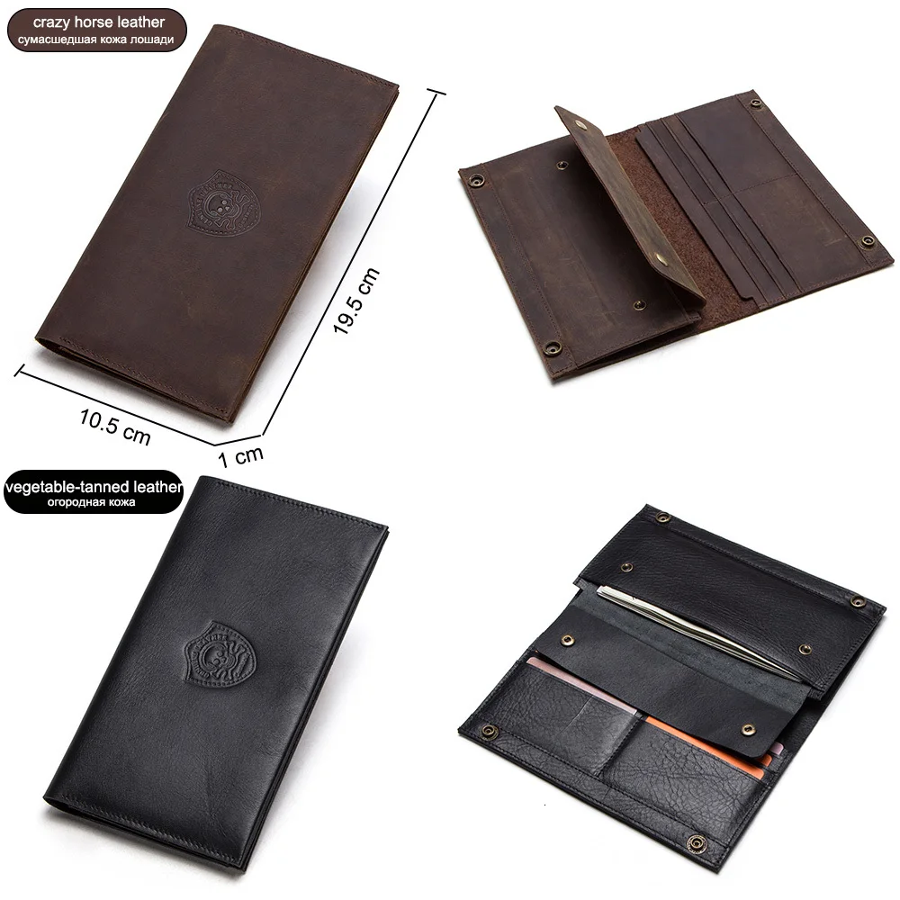 Contact's Crazy Horse Genuine Leather Men's Long Wallets For Cell Phone Vintage Hasp Clutch Wallets Male Card Holders Slim Purse