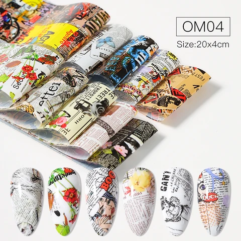 Nail Foil Sticker Vintage Newspaper Gel Set Mixed Flower Marble Adhesive Transfer Decals Starry Paper Nail Slider