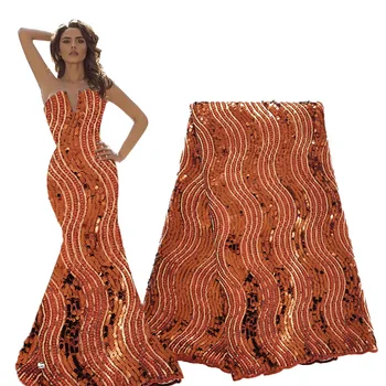 

Latest African Laces 2020 High Quality French Lace Burnt Orange New Nigerian Lace 5 Yards Fabric for African Parties