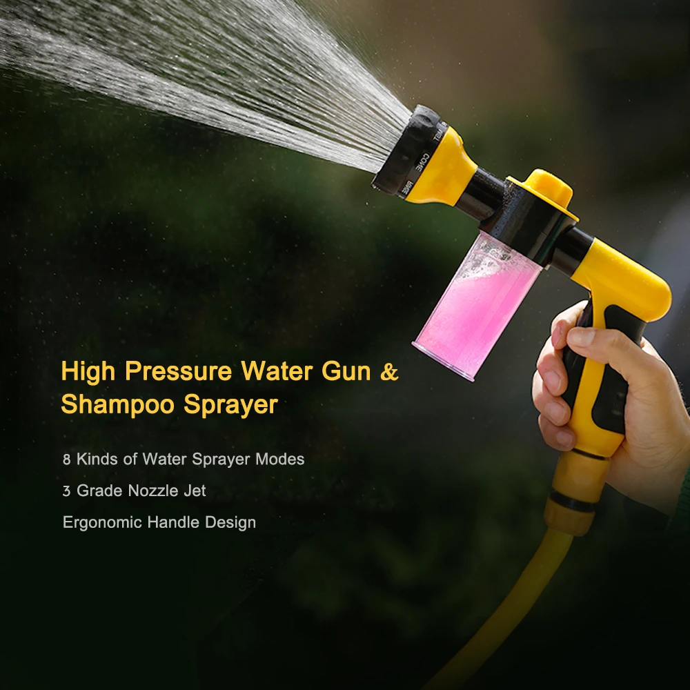 

High Pressure Water Gun Car Wash 3 Grade Nozzle Jet 8 Kinds of Nozzle Shampoo Sprayer Foamer Garden Watering Cleaning Gun