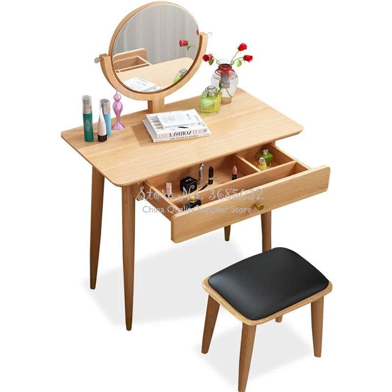 Home Furniture Bedroom Furniture Dressers oak Solid wood dressing table with mirror makeup table coiffeuse dresser stool set new