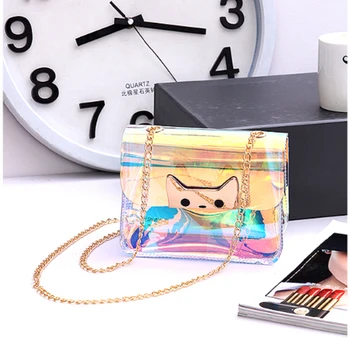 

Hot Women Girls Holographic Transparent Bag PVC Retro Hologram Clear Bag Small Chain Shoulder Crossbody Purse