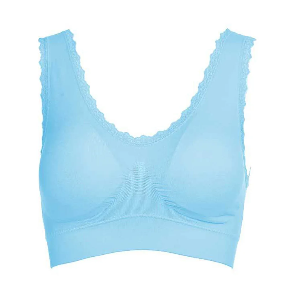 Solid Seamless Breathable Padded Underwear Wide Strap Yoga Lace Sports Bra Shock Proof Push Up Walking Wire Free Leisure - Цвет: Синий