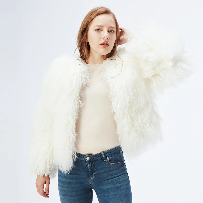 NEW Design Olivia's Womens Lamb Fur Coat Tan Sheep