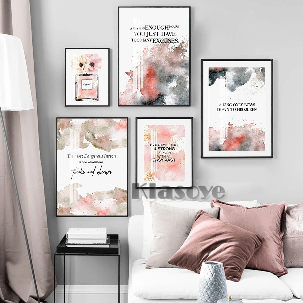 

Motivational Text Typography Art Prints Poster Watercolor Flower Perfume Illustration Canvas Painting Minimalist Home Decor Gift