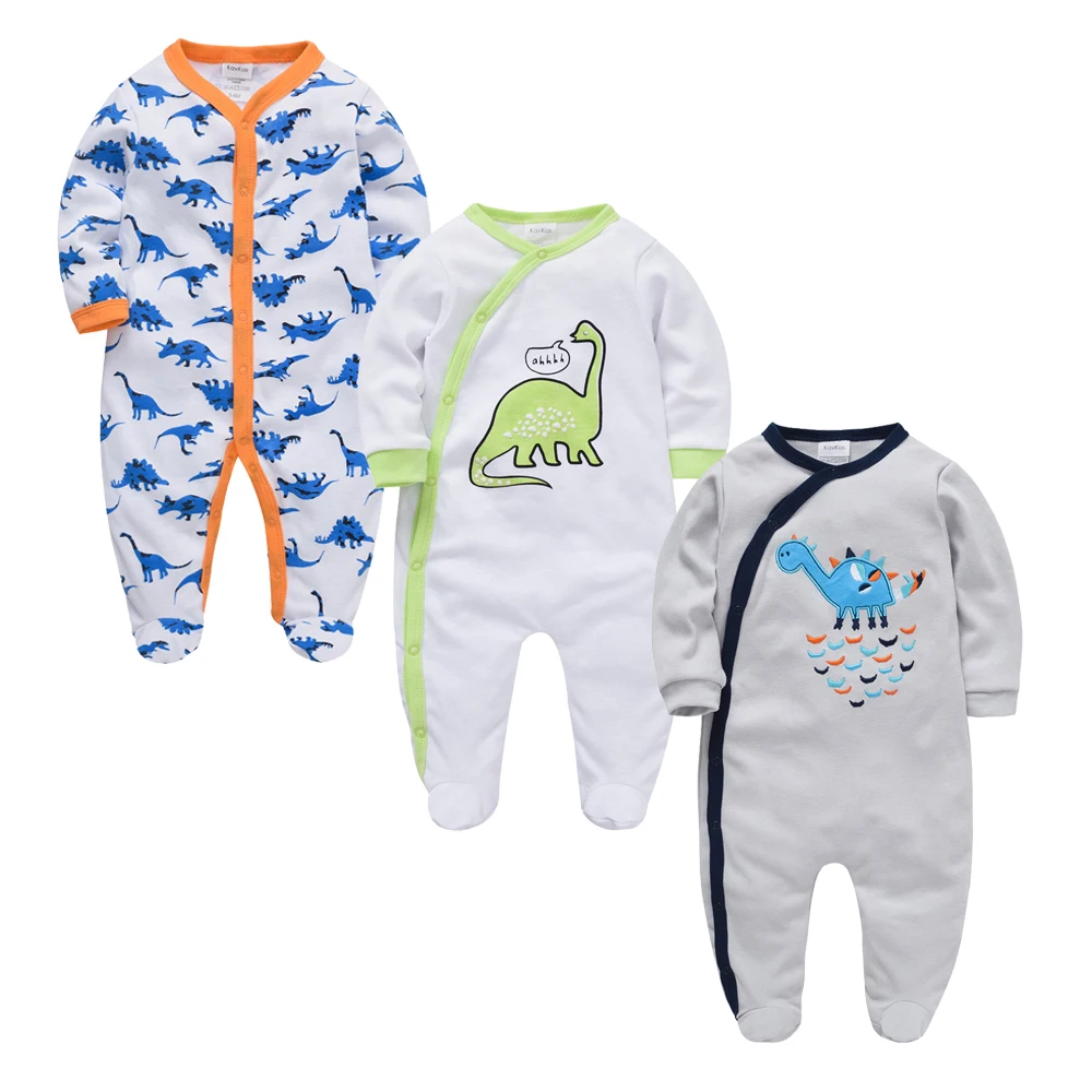 Kavkas 3 pcs/lot Baby Girls Boys Clothes Dinosaur Printing Summer Cotton Jumpsuit Newborn Rompers 0-3 m Long Sleeve Clothing - Цвет: 717375