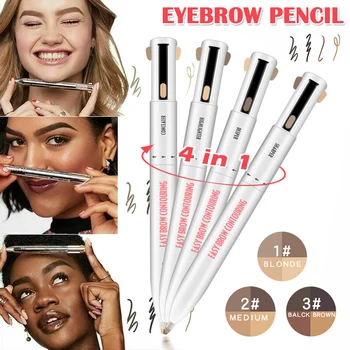

4-in-1 Waterproof Drawing Easy to Wear Eyebrow Contour Pen Defining Brow Long Lasting Color Eyebrow Pen Makeup Cosmetic Tool