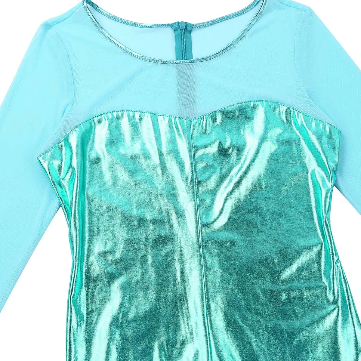 Women Shiny Metallic Scoop Neck Long Sleeve Ballet Dance Gymnastics Leotard Modern Catsuit Leotard Bodysuit Dance Costumes