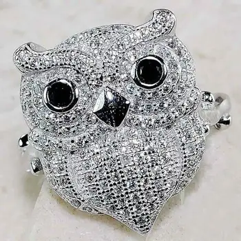 

FDLK Cute Owl Women Finger Ring Black Imitation Opal Eyes Simple Animal Jewelry Personality Party Accessories Silver Color New