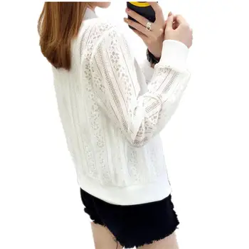 

White Jacket Women Long Sleeve Casual Jacket Ladies Tops Chaqueta Mujer Lace Hollow Out Jaqueta Feminina Jacket Women XXL Q2390