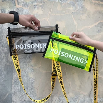 

2020 Fashion PVC Transparent Bag Unisex Hip Hop Street Style Shoulder Bag for Women Letter Print Waterproof Beach Crossbody Bags