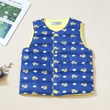 Зимний стиль; детский жилет на пуху; теплый жилет в Корейском стиле с принтом медведя для малышей; 90; жилет для мальчиков;