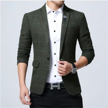 

New Men Wool Blazers British Style Plaid 4XL 5XL Spring Male Slim Business Casual Blazer Coat Men Brand Outwear Jacket BF773