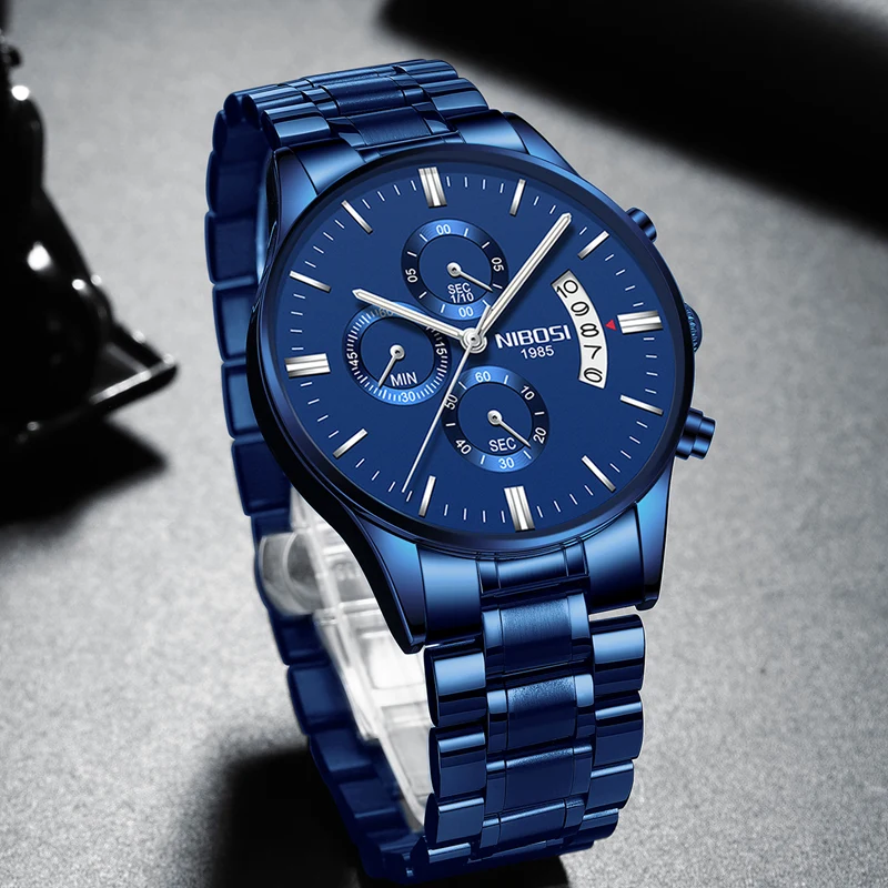 Precio bajo NIBOSI-reloj deportivo de lujo para hombres, cronógrafo de cuarzo, estilo militar, color azul, marca superior, 2020 GmJKBN5ZX