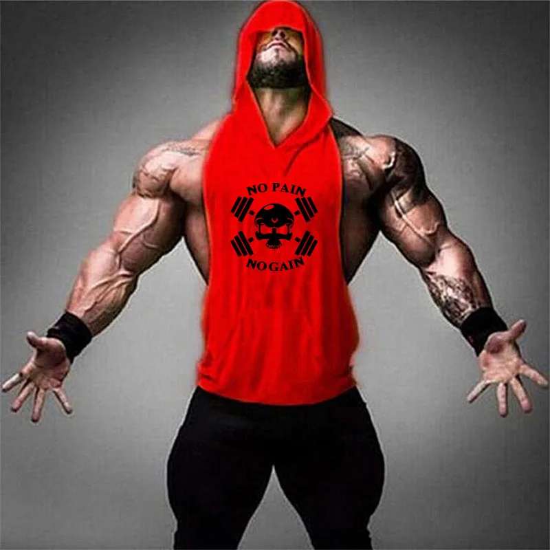 Skull Printing Bodybuilding Hooded Tank Tops men Gyms Stringer Shirt Fitness Tank Top Men Gyms Clothing Cotton Vest Shipping - Цвет: 019