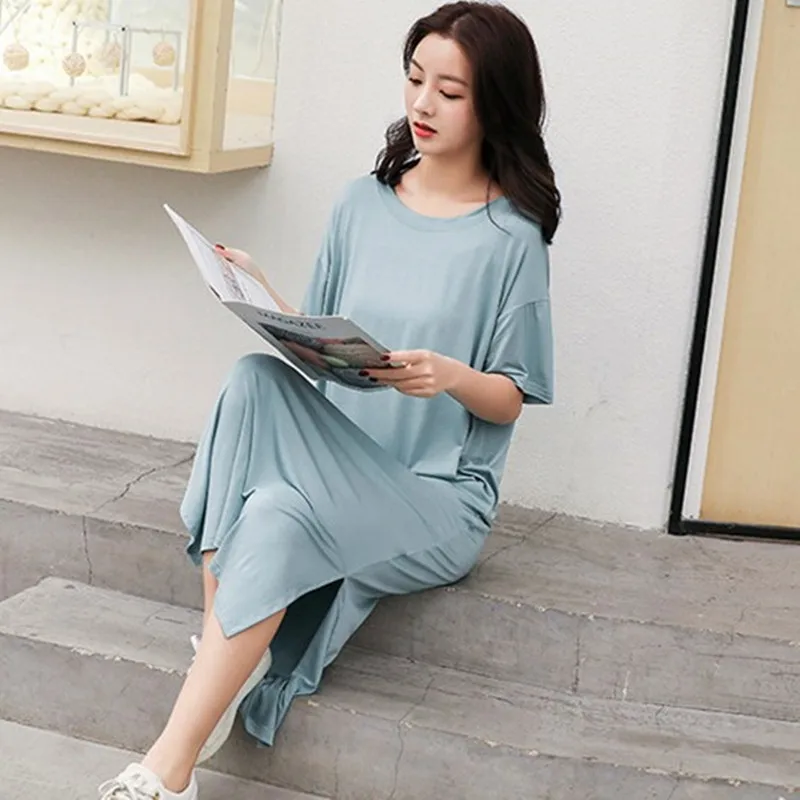 

Loose night dress women summer short sleeve long nightdress soft modal cotton sleepwear nuisette sexy nightgown female 14 color