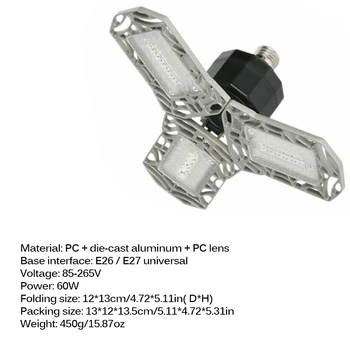 

LED Lamp E27 LED Bulb 60WGarage Ligh Deform Light For Workshop Warehouse Factory Gym