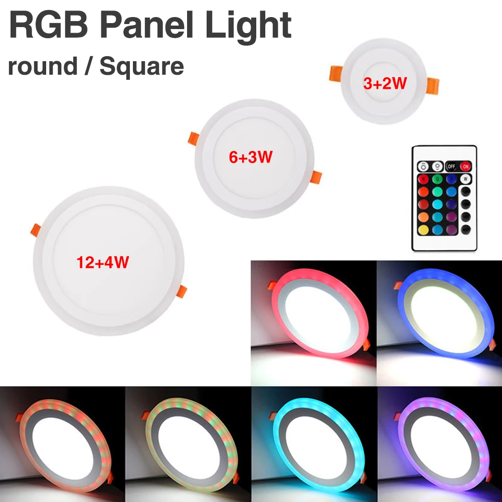 RGB светодиодный светильник с круглой квадратной регулируемой яркостью, встраиваемая панель, яркий RGB потолочный светильник, панельный светильник+ пульт дистанционного управления 5 Вт 9 Вт 16 Вт