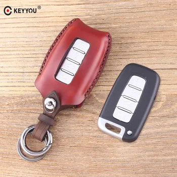 

KEYYOU Remote 4button Leather Car Key Cover Case For Hyundai Long Move IX35 Sonata 8 For Kia Chi Ran K2 Furui Di k5 Smart key