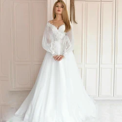 Puff Fulle Sleeve Strapless Wedding Dresses A Line Bridal Gowns Applique Off-The-Shoulder White Dress 2022  robe de mariée