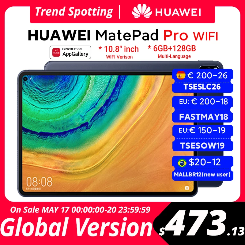 CODE:05ESOW20 150€ 20 off Versión Global HUAWEI MatePad Pro WIFI 6GB128GB tableta Android 10 Turbo 10,8 "7250 mAh Kirin 990 Bluetooth 5,1 tipo C