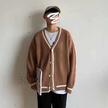 

Autumn New Cardigan Men Fashion Solid Color Casual V-neck Knit Sweater Man Streetwear Loose Long-sleeved Warm Sweater Jacket