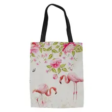 HaoYun/Модные женские льняные мешочки с цветочным принтом фламинго, с принтом, сумка для покупок для девочек, женская сумка с рисунком животных, холщовые сумки
