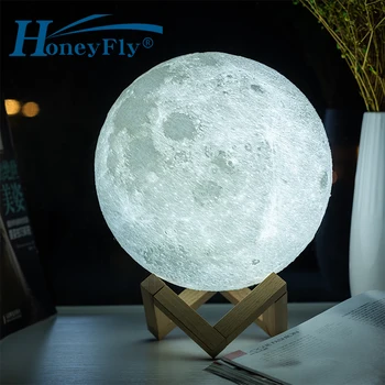 

HoneyFly 3D Print LED Moon Lamp Night Light Usb Rechargeable 3 Color Tap Control Lamp 16 Colors Change Remote Control Moon Gift