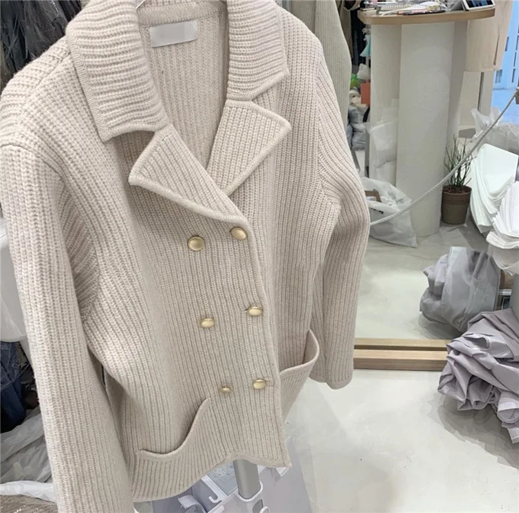 GRUIICEEN/осенне-зимние модные однотонные трикотажные кардиганы, куртка с свитер с карманами, кардиган, двубортный GY2019251