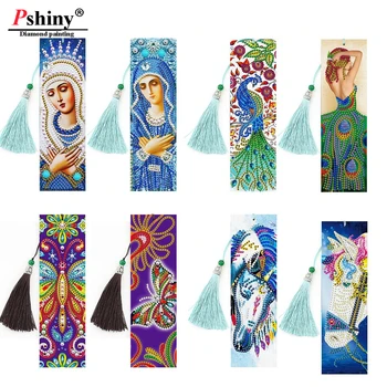

Pshiny 5D DIY Diamond Painting Leather Bookmark Tassel Book Marks Special Shaped Diamond Embroidery Cross Stitch Art Gift F736