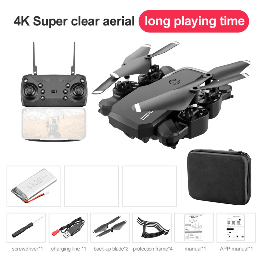 Профессиональный 4K Дрон LF609 двойная HD камера 1080P Wi-Fi FPV Follow Me долгое время полета 3D флип высота удержания складной Квадрокоптер VS E58 - Цвет: Black 4K 1B Bag